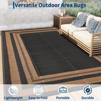 Garvee Outdoor Rug 9x18 ft Waterproof Reversible Plastic Straw Mat for Patio Camping RV Porch Balcony Black/Brown