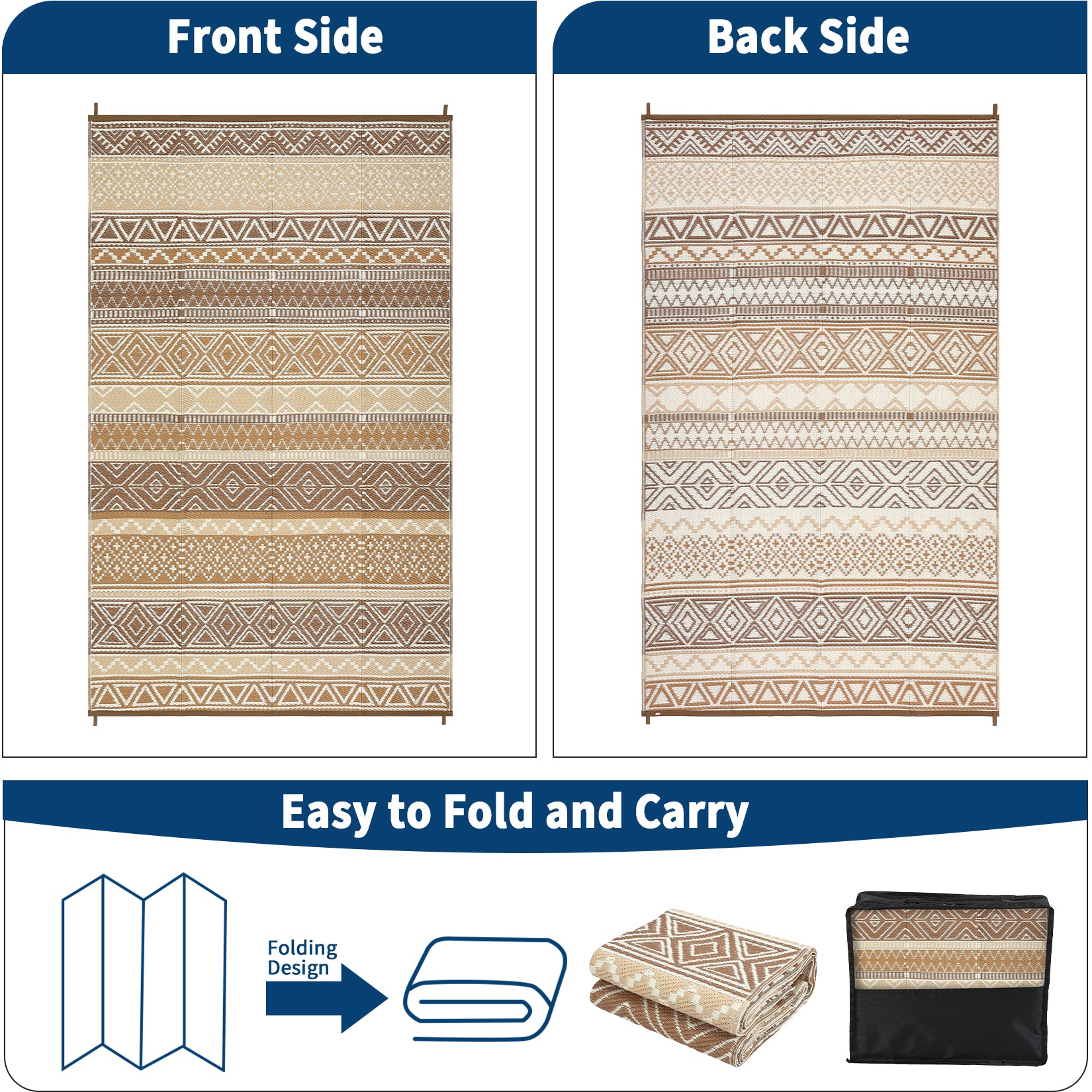Garvee Durable Weather-Resistant Outdoor Patio Rug – Easy-Clean Non-Slip Carpet for Garden, Lawn, Backyard Décor, 9x12ft, Multicolor(Earth-Tone)