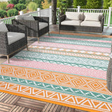 Garvee Durable Outdoor Area Rug 9x12ft - Multi-Color Patio Carpet for Garden, Lawn, Backyard - mark Resistant, Easy Care - Orange & Pink
