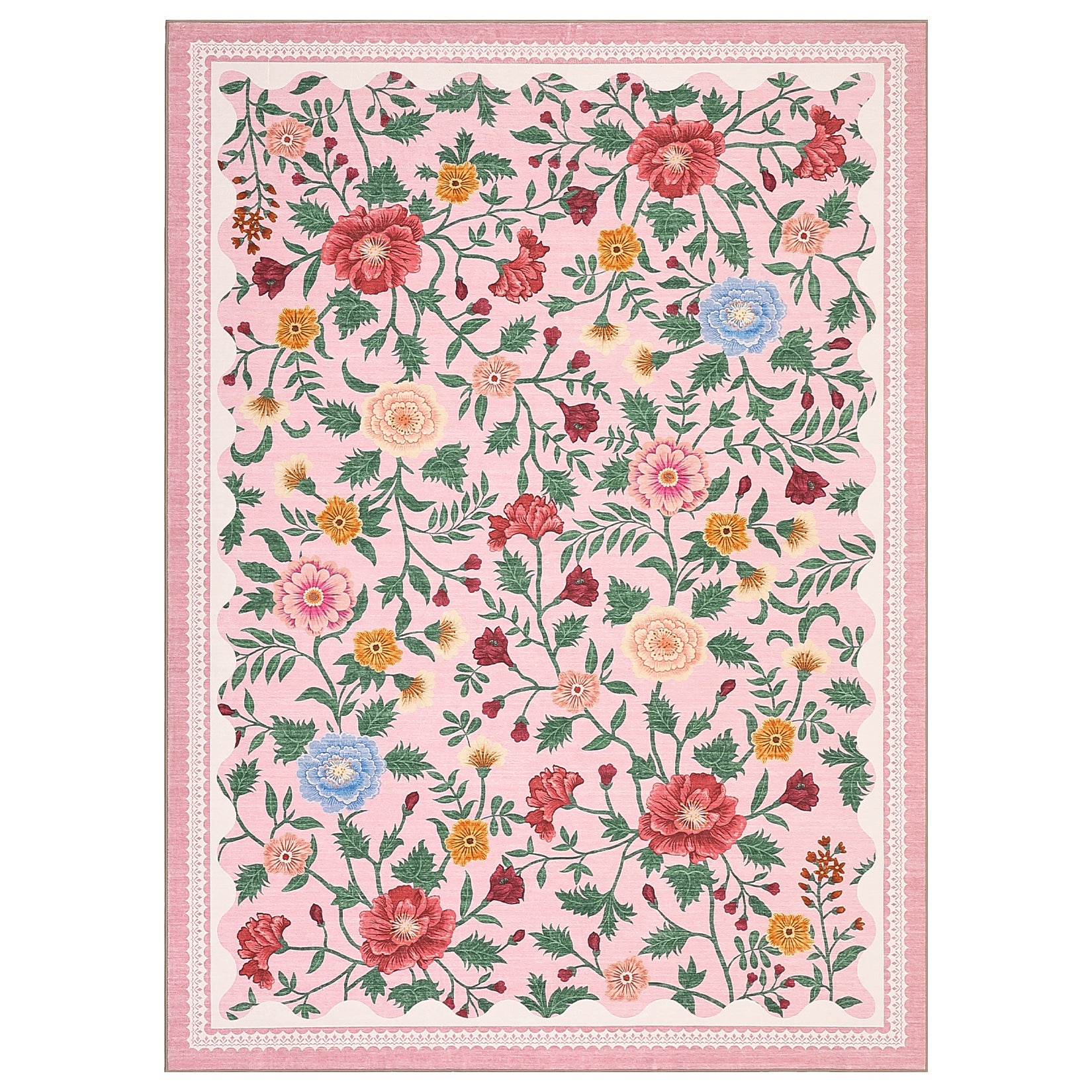 Garvee Washable 9x12 Area Rugs Non Slip Floral Print Accent Carpet Pink Indoor Floor Rug for Girls Room Bedroom Nursery