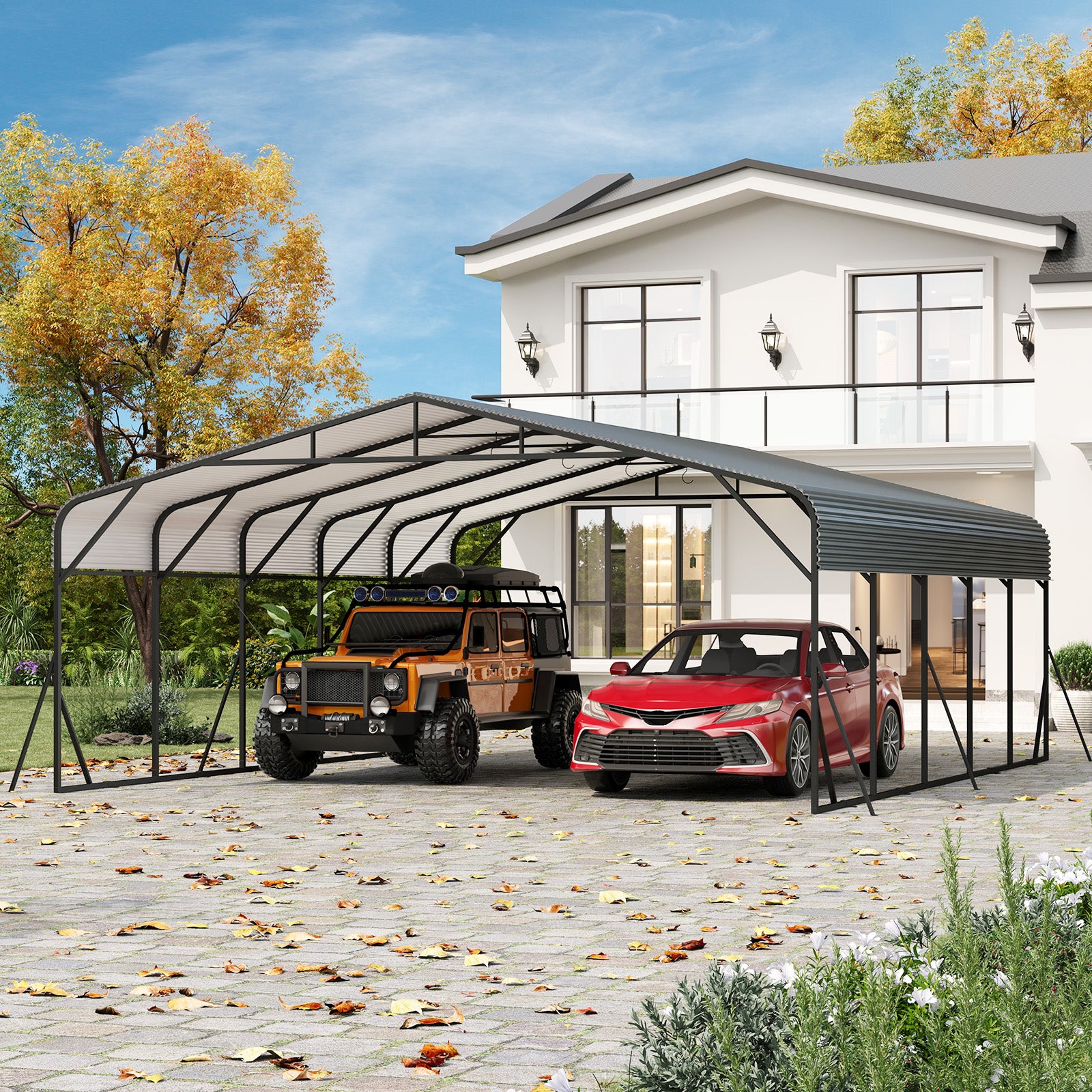 Garvee 20'×25' Heavy Duty Metal Carport, Galvanized Steel Roof Outdoor Car Shelter for SUV, Truck & Boat, Gray
