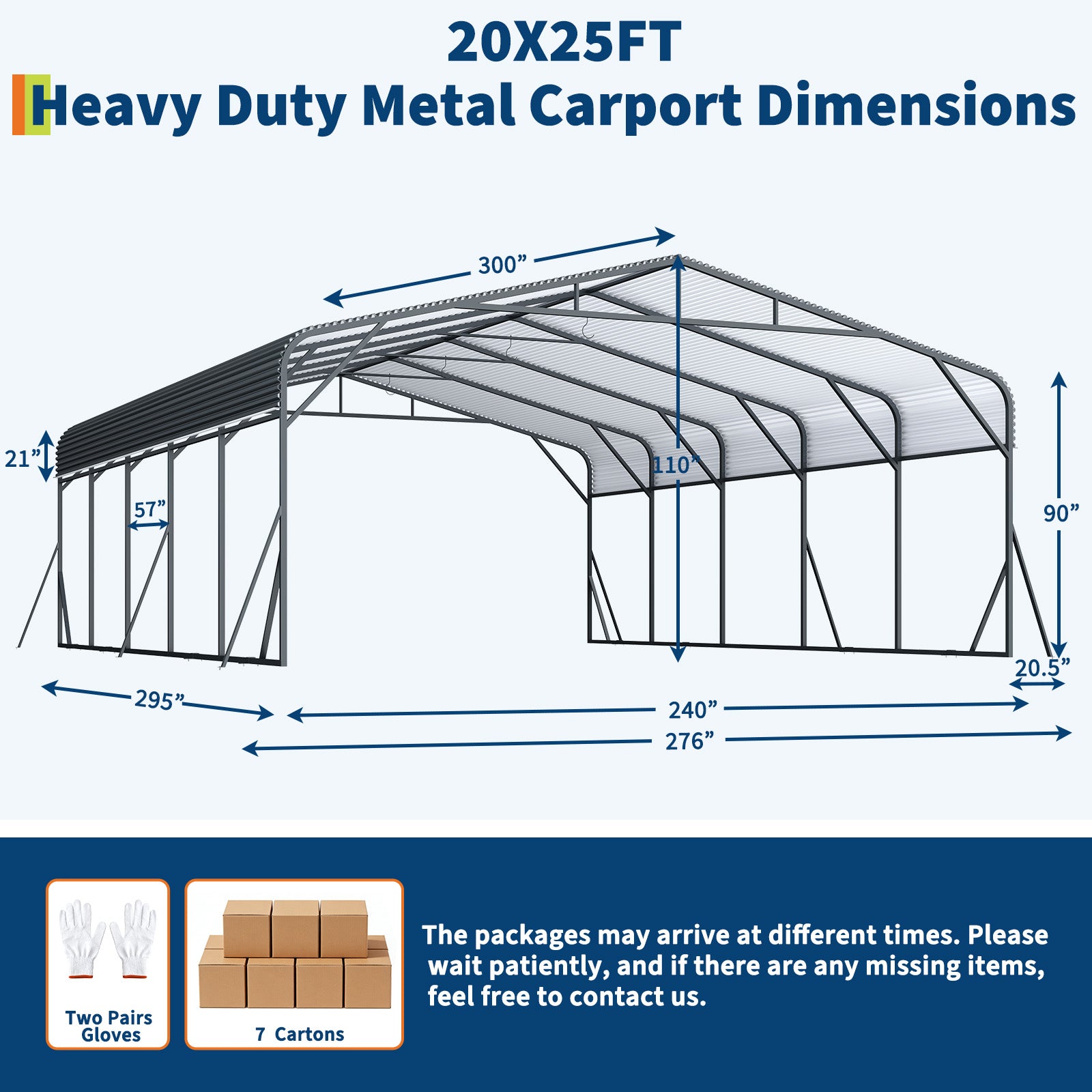 Garvee 20'×25' Heavy Duty Metal Carport, Galvanized Steel Roof Outdoor Car Shelter for SUV, Truck & Boat, Gray