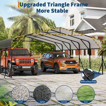 Garvee 20'×25' Heavy Duty Metal Carport, Galvanized Steel Roof Outdoor Car Shelter for SUV, Truck & Boat, Gray