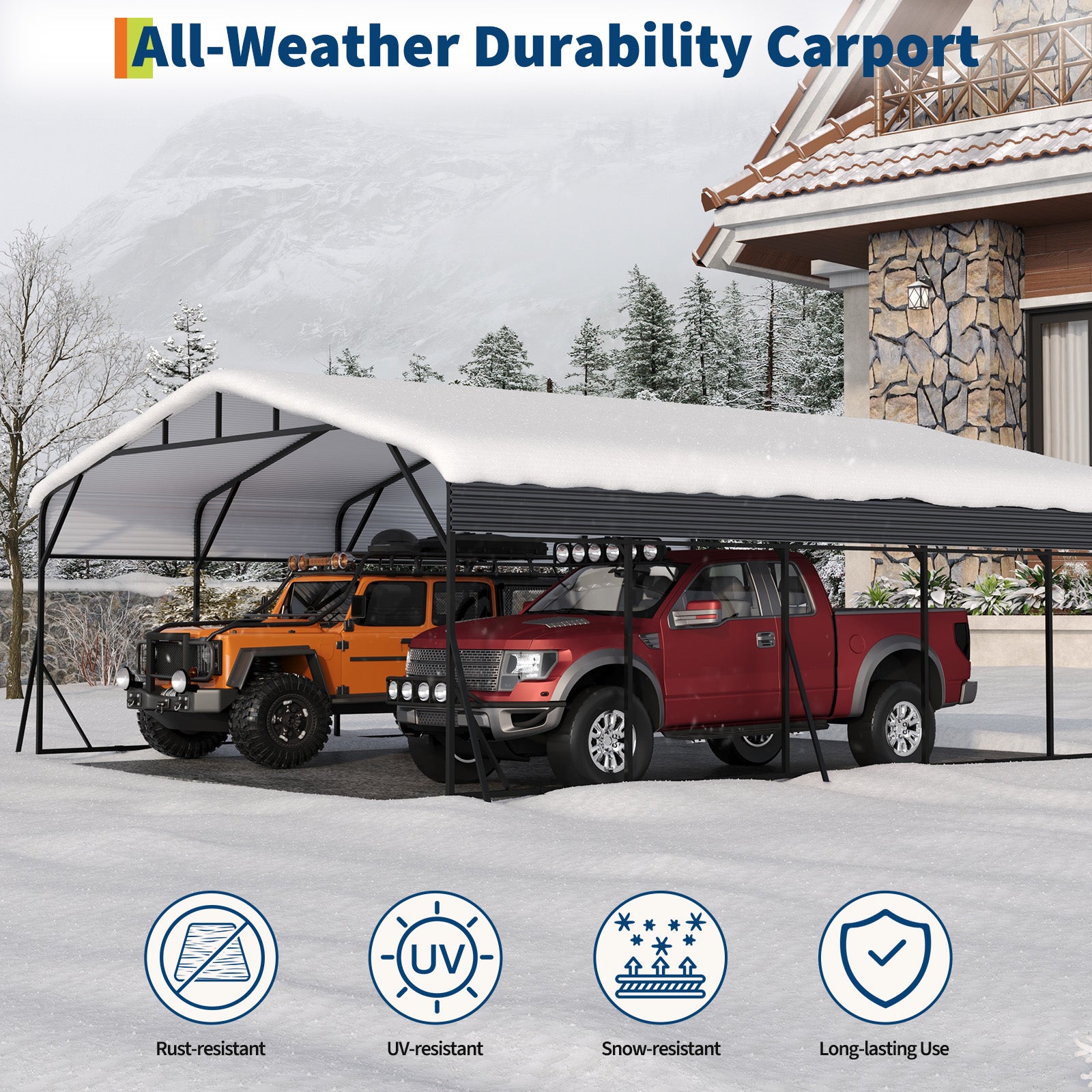 Garvee 20'×25' Heavy Duty Metal Carport, Galvanized Steel Roof Outdoor Car Shelter for SUV, Truck & Boat, Gray