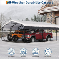 Garvee 20'×25' Heavy Duty Metal Carport, Galvanized Steel Roof Outdoor Car Shelter for SUV, Truck & Boat, Gray