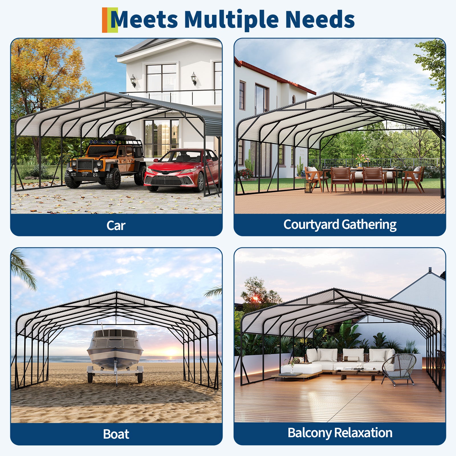 Garvee 20'×25' Heavy Duty Metal Carport, Galvanized Steel Roof Outdoor Car Shelter for SUV, Truck & Boat, Gray