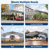 Garvee 20'×25' Heavy Duty Metal Carport, Galvanized Steel Roof Outdoor Car Shelter for SUV, Truck & Boat, Gray