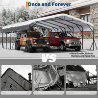 Garvee 20'×25' Heavy Duty Metal Carport, Galvanized Steel Roof Outdoor Car Shelter for SUV, Truck & Boat, Gray