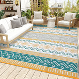 Garvee Outdoor Area Rug Waterproof Plastic Straw Rug, Boho Reversible RV Mat, Stain-Resistant Indoor Outdoor Carpet for Picnic, Deck, Balcony, Beach, Patio - Multicolor (Yellow & Teal)