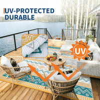 Garvee Outdoor Area Rug Waterproof Plastic Straw Rug, Boho Reversible RV Mat, Stain-Resistant Indoor Outdoor Carpet for Picnic, Deck, Balcony, Beach, Patio