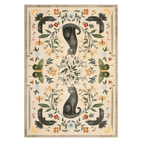 Garvee 9x12 Cat Floral Area Rug, Washable Non-Slip Low Pile Soft Vintage Botanical Animal Rug for Living Room Bedroom Nursery Playroom, Camel