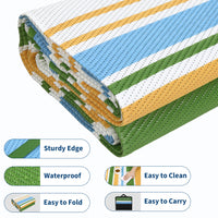 Garvee 9x18 Outdoor Rug Reversible Geometric Plastic Straw Rug UV Resistant Portable Camping Beach Porch RV Deck Yellow Blue Green White