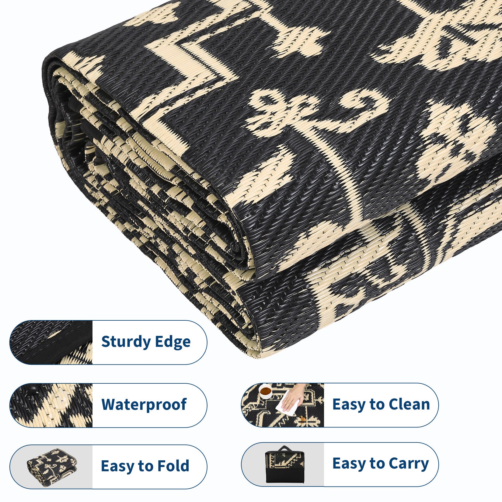 Garvee 9x18 Outdoor Rug Plastic Straw Patio Rug Waterproof UV Resistant Backyard Porch Deck Black Coffee