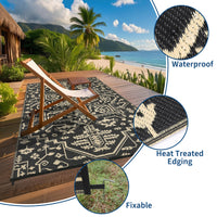 Garvee 9x18 Outdoor Rug Plastic Straw Patio Rug Waterproof UV Resistant Backyard Porch Deck Black Coffee
