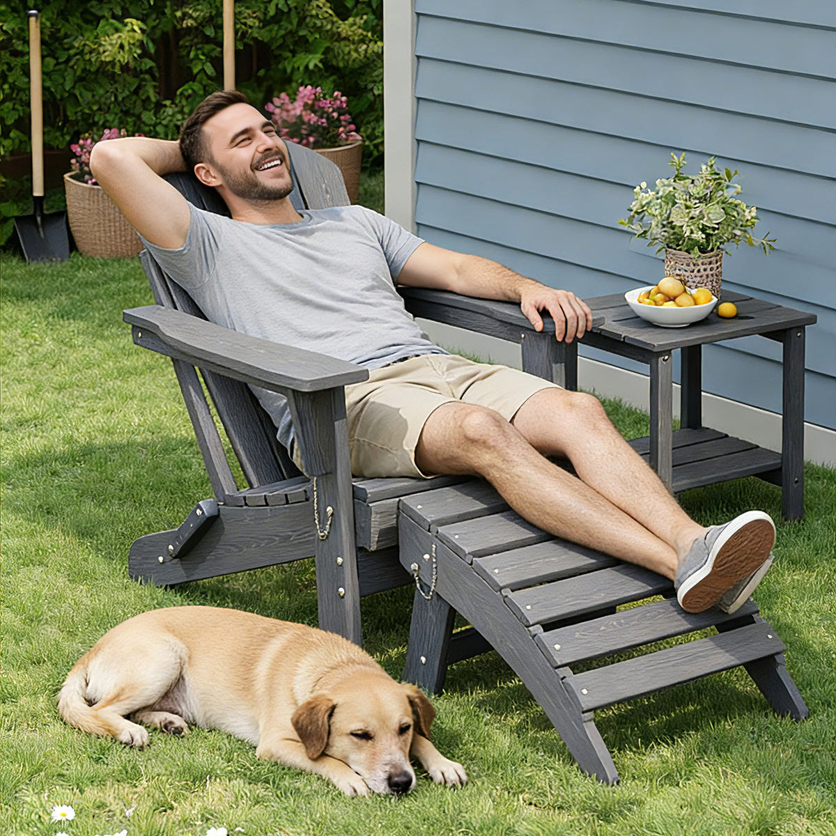 Garvee Folding Adirondack Ottoman Set of 2 - HDPE All-Weather Outdoor Footrests for Patio, Deck, Lawn, Poolside - Weather-Resistant, Durable - Compatible with Adirondack Chair - Grey, 2-Pack