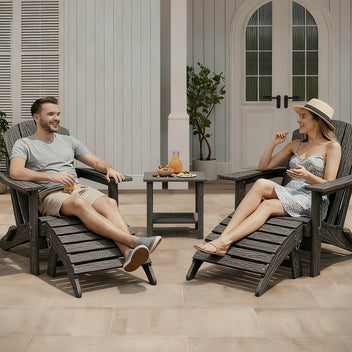 Garvee Folding Adirondack Ottoman Set of 2 - HDPE All-Weather Outdoor Footrests for Patio, Deck, Lawn, Poolside - Weather-Resistant, Durable - Compatible with Adirondack Chair - Grey, 2-Pack