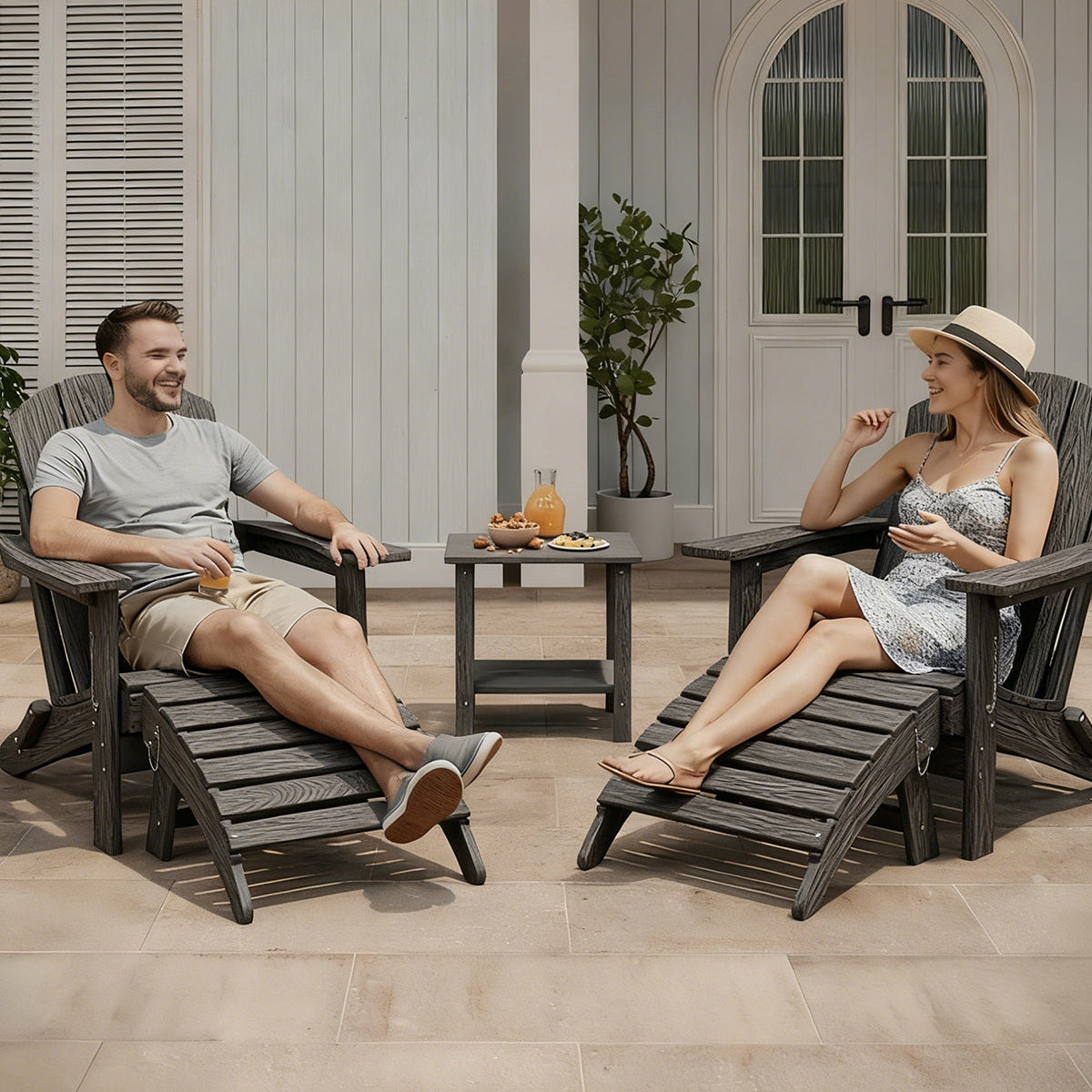 Garvee Folding Adirondack Ottoman Set of 2 - HDPE All-Weather Outdoor Footrests for Patio, Deck, Lawn, Poolside - Weather-Resistant, Durable - Compatible with Adirondack Chair - Grey, 2-Pack