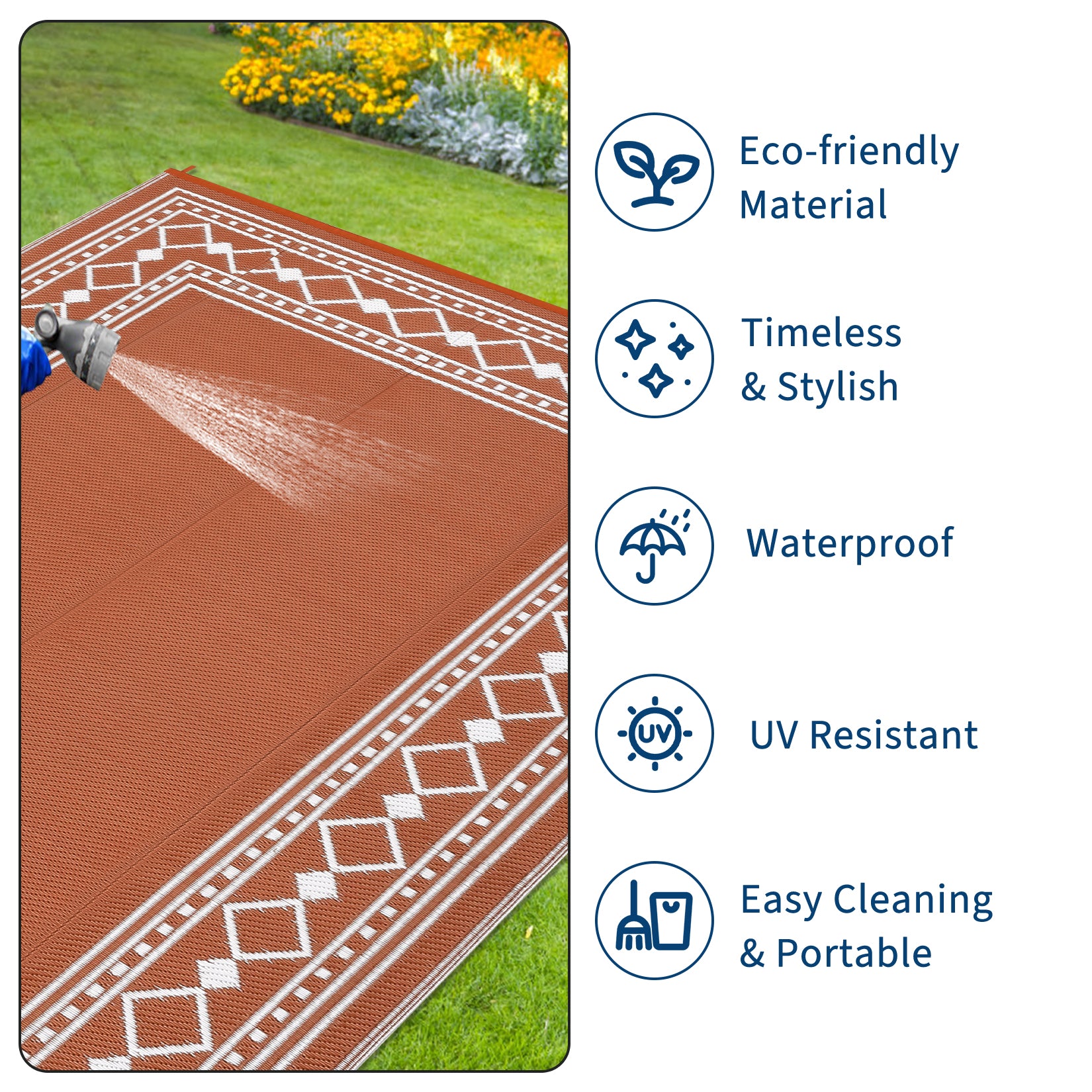 Garvee Outdoor Rug 8x10 Waterproof Plastic Straw Reversible Patio Mat for RV Camping Deck Balcony Terracotta/White