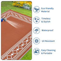 Garvee Outdoor Rug 8x10 Waterproof Plastic Straw Reversible Patio Mat for RV Camping Deck Balcony Terracotta/White