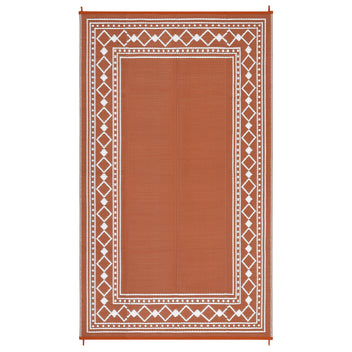 Garvee 9' × 18' Outdoor Rug, Waterproof Reversible Plastic Straw Patio Mat with Stakes, Lightweight Foldable RV Camping Rug for Deck, Balcony & Beach, Terracotta/White