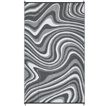 Garvee 10' x 20' Extra Large Gray Outdoor Rug, Waterproof UV Resistant Reversible Plastic Straw RV Awning Mat, Abstract Wave Design for Patio, Deck & Camping