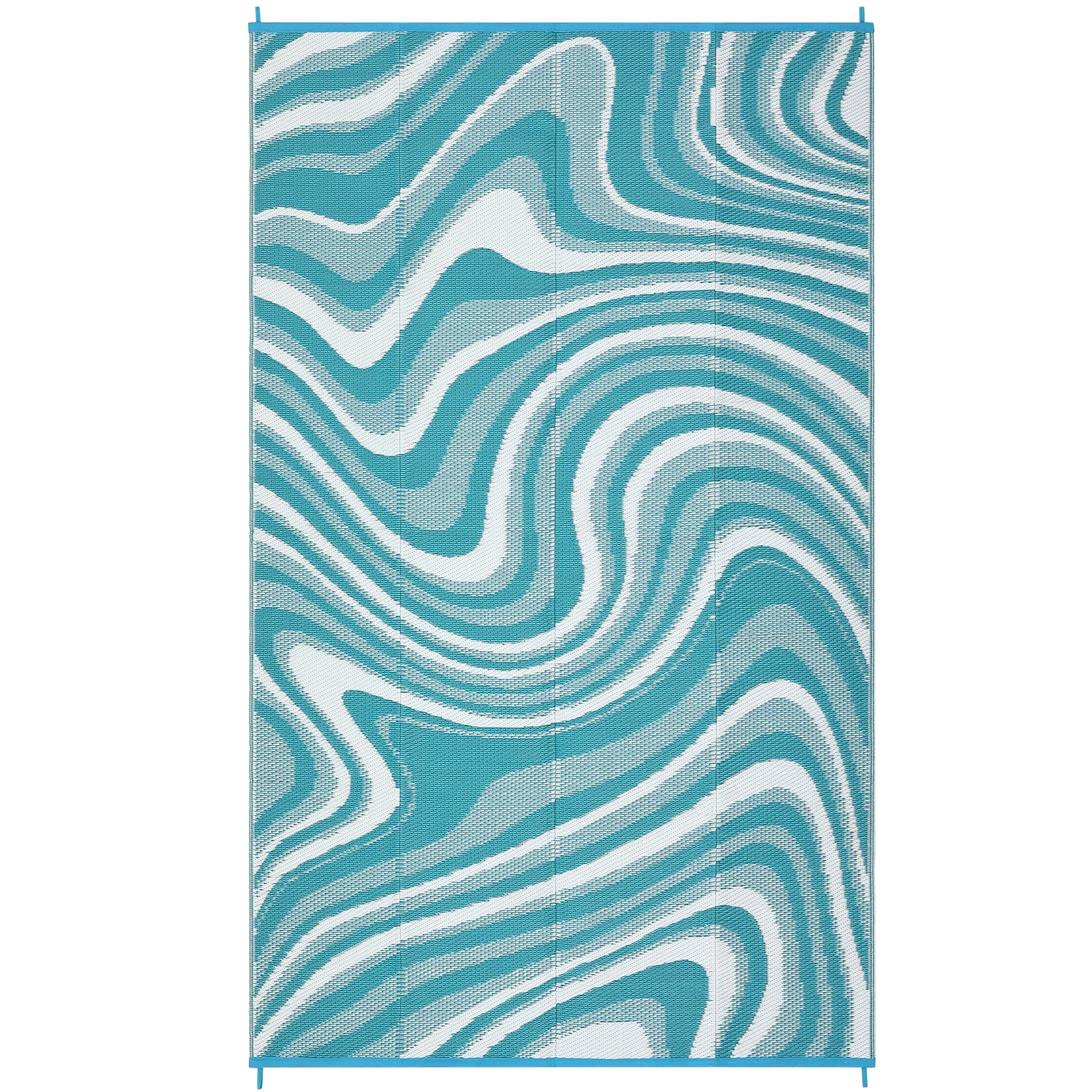 Garvee 9' x 18' Extra Large Light Blue Outdoor Rug, Waterproof UV Resistant Reversible Plastic Straw RV Awning Mat, Abstract Wave Design for Patio, Deck & Camping
