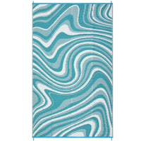 Garvee 9' x 18' Extra Large Light Blue Outdoor Rug, Waterproof UV Resistant Reversible Plastic Straw RV Awning Mat, Abstract Wave Design for Patio, Deck & Camping