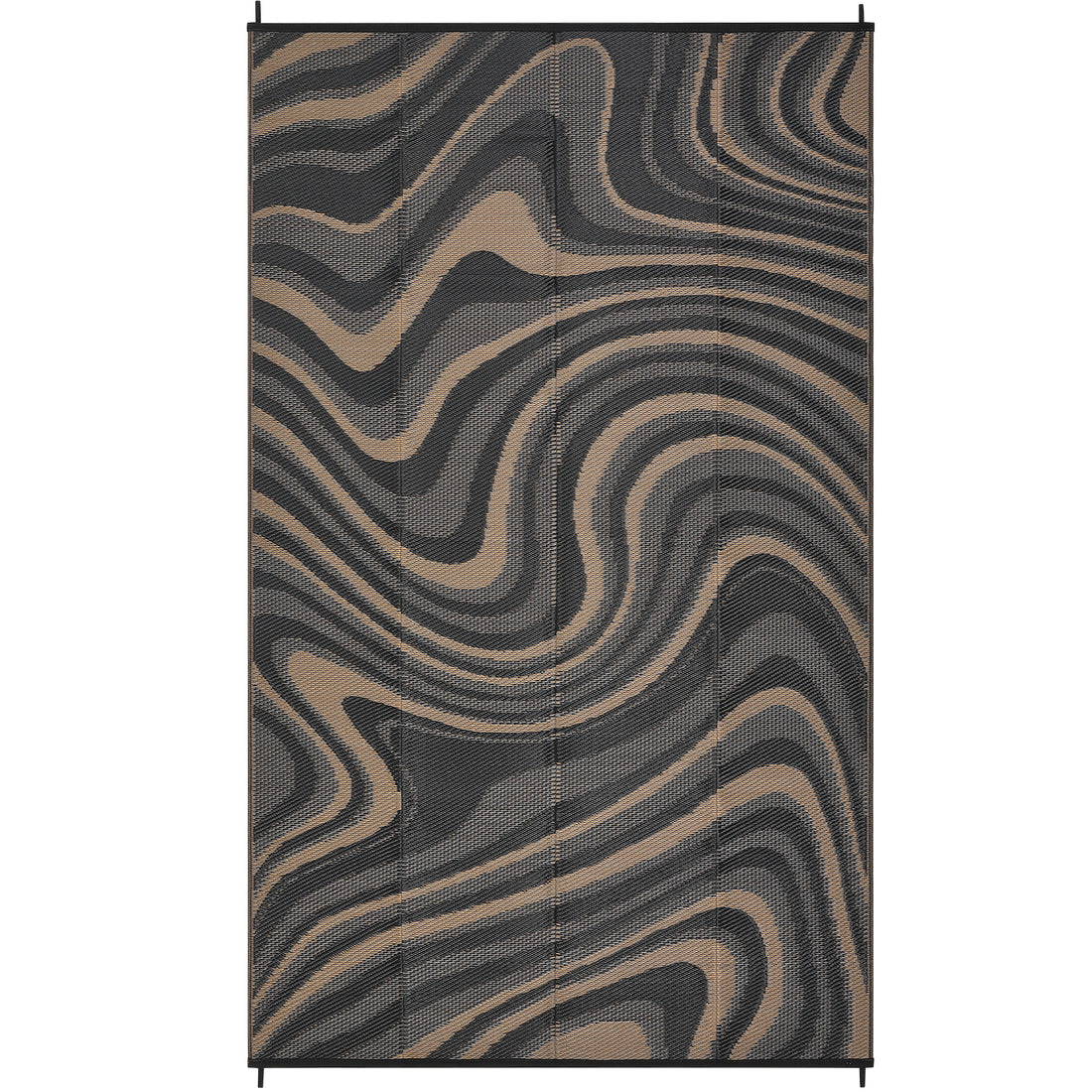 Garvee 10' x 20' Extra Large Black Coffee Outdoor Rug, Waterproof Reversible Plastic Straw RV Awning Mat, Abstract Wave Design for Patio, Deck & Camping