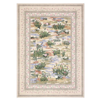 Garvee Beige Botanical Floral Area Rug 4x6, Washable Non Slip Low Pile Indoor Carpet, Vintage Nature Pond Farmhouse Rug for Living Room Bedroom Entryway