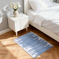 Garvee Entryway Rug 2X3 Modern Berber Stripe Small Rug Bohemian Indoor Carpet Non Slip Non Shedding Throw Rug Farmhouse Floor Cover Low Pile Rug for Bathroom Living Room, Cream/Blue