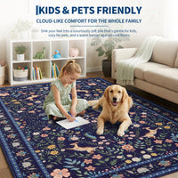 Garvee Floral Runner Rug 2x6 Washable Peacock Print Soft Non-Slip Low Pile Blue Accent Carpet for Entryway Bedside Kitchen Nursery