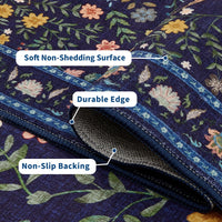 Garvee Floral Runner Rug 2x6 Washable Peacock Print Soft Non-Slip Low Pile Blue Accent Carpet for Entryway Bedside Kitchen Nursery