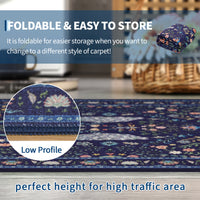 Garvee Floral Runner Rug 2x6 Washable Peacock Print Soft Non-Slip Low Pile Blue Accent Carpet for Entryway Bedside Kitchen Nursery