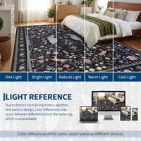Garvee Extra Large Area Rug 10x13 Washable Non Slip Floral Peacock Printed Rug Indoor Soft Floor Cover Black