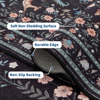 Garvee Extra Large Area Rug 10x13 Washable Non Slip Floral Peacock Printed Rug Indoor Soft Floor Cover Black