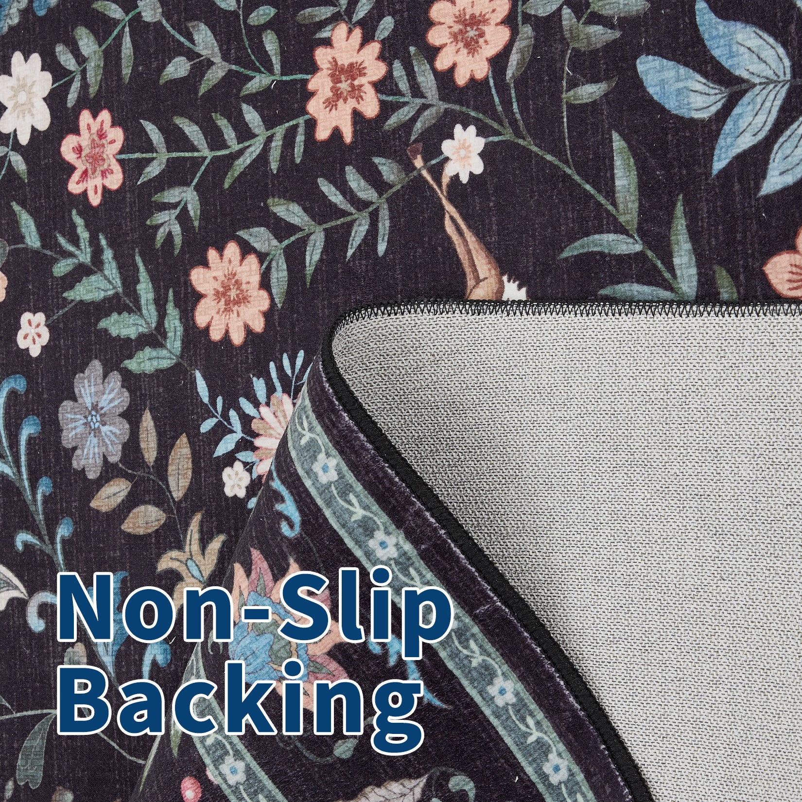 Garvee Extra Large Area Rug 10x13 Washable Non Slip Floral Peacock Printed Rug Indoor Soft Floor Cover Black