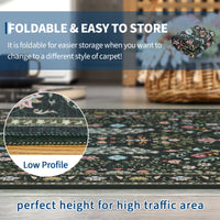 Garvee 5x7 Washable Area Rug, Non-Slip Floral Animal Print Rug with Peacock & Deer, Soft Low Pile Stain-Resistant Carpet for Living Room, Bedroom & Dining Room, Green