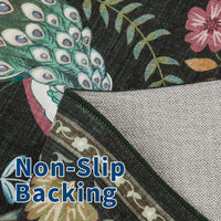 Garvee 5x7 Washable Area Rug, Non-Slip Floral Animal Print Rug with Peacock & Deer, Soft Low Pile Stain-Resistant Carpet for Living Room, Bedroom & Dining Room, Green