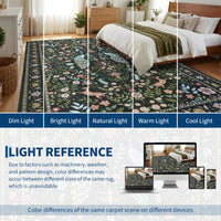 Garvee 5x7 Washable Area Rug, Non-Slip Floral Animal Print Rug with Peacock & Deer, Soft Low Pile Stain-Resistant Carpet for Living Room, Bedroom & Dining Room, Green