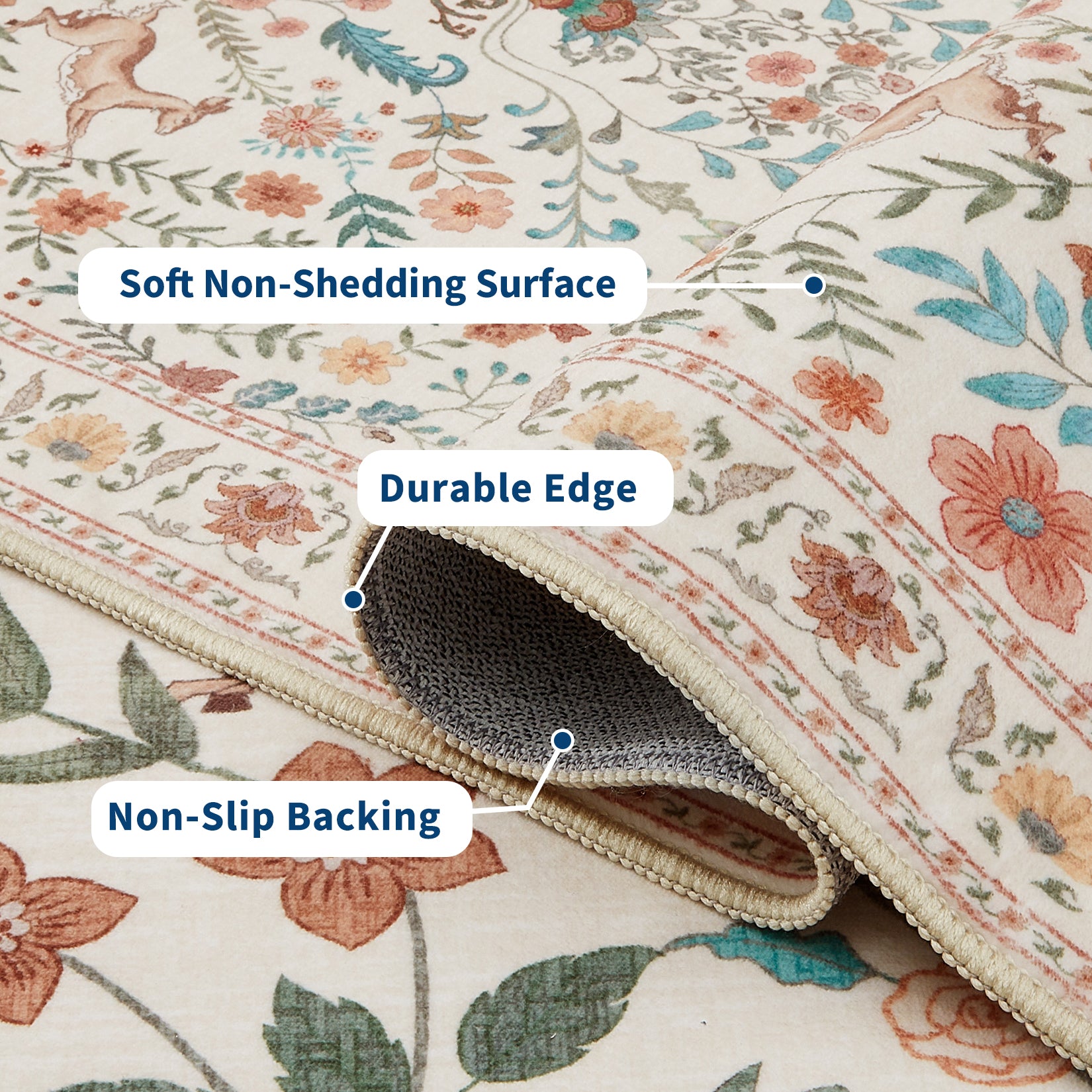 Garvee Floral Runner Rug 2x6 Washable Peacock Print Soft Non-Slip Low Pile Thin Carpet Beige for Hallway Kitchen Nursery