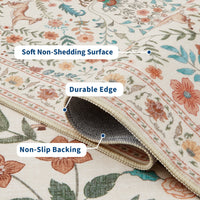 Garvee Floral Runner Rug 2x6 Washable Peacock Print Soft Non-Slip Low Pile Thin Carpet Beige for Hallway Kitchen Nursery