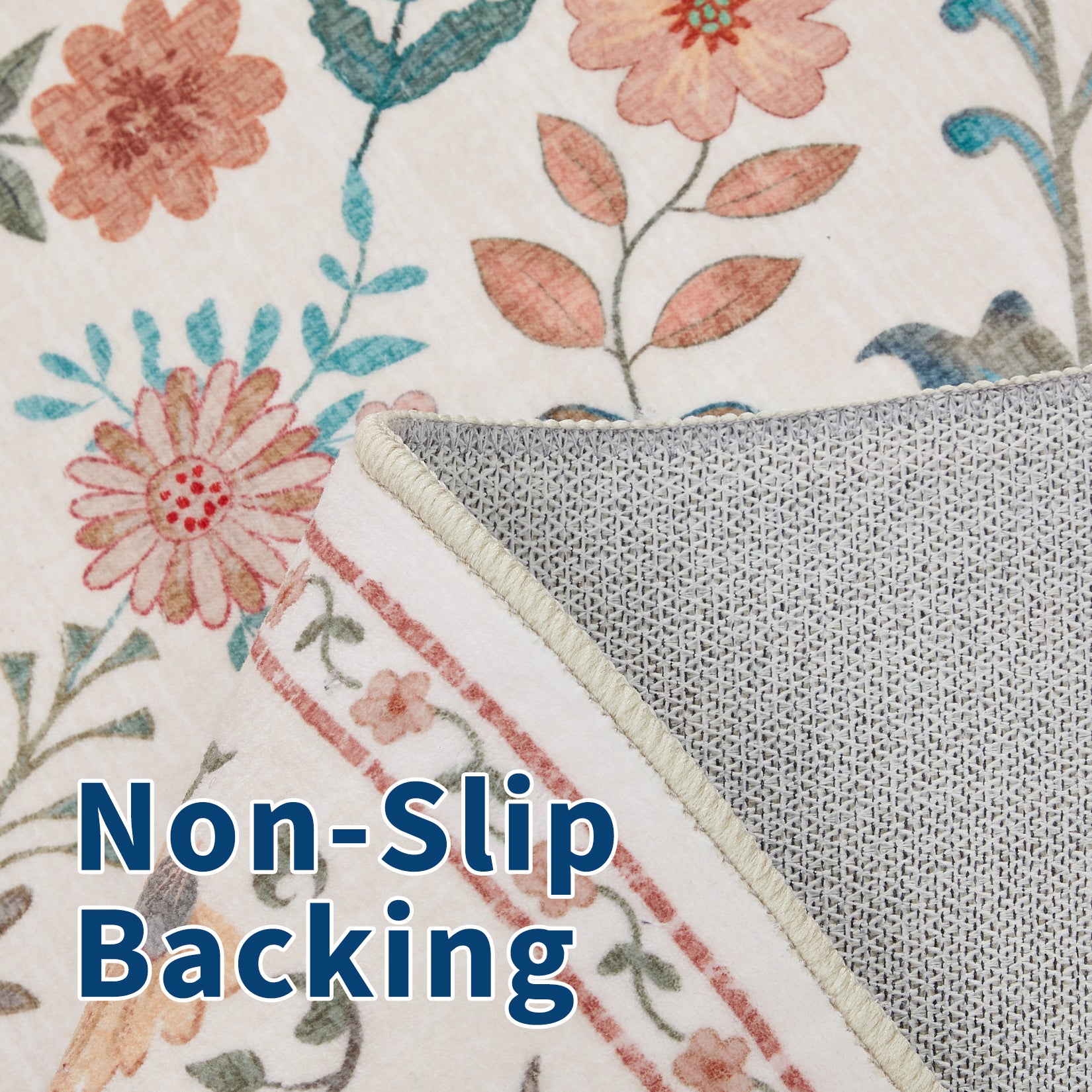 Garvee Floral Runner Rug 2x6 Washable Peacock Print Soft Non-Slip Low Pile Thin Carpet Beige for Hallway Kitchen Nursery
