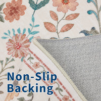 Garvee Floral Runner Rug 2x6 Washable Peacock Print Soft Non-Slip Low Pile Thin Carpet Beige for Hallway Kitchen Nursery