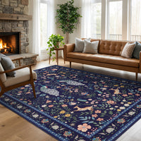 Garvee Floral 5x7 Area Rugs Washable Soft Indoor Non-Slip Low Pile Blue for Living Room Bedroom Nursery