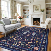 Garvee Floral 5x7 Area Rugs Washable Soft Indoor Non-Slip Low Pile Blue for Living Room Bedroom Nursery