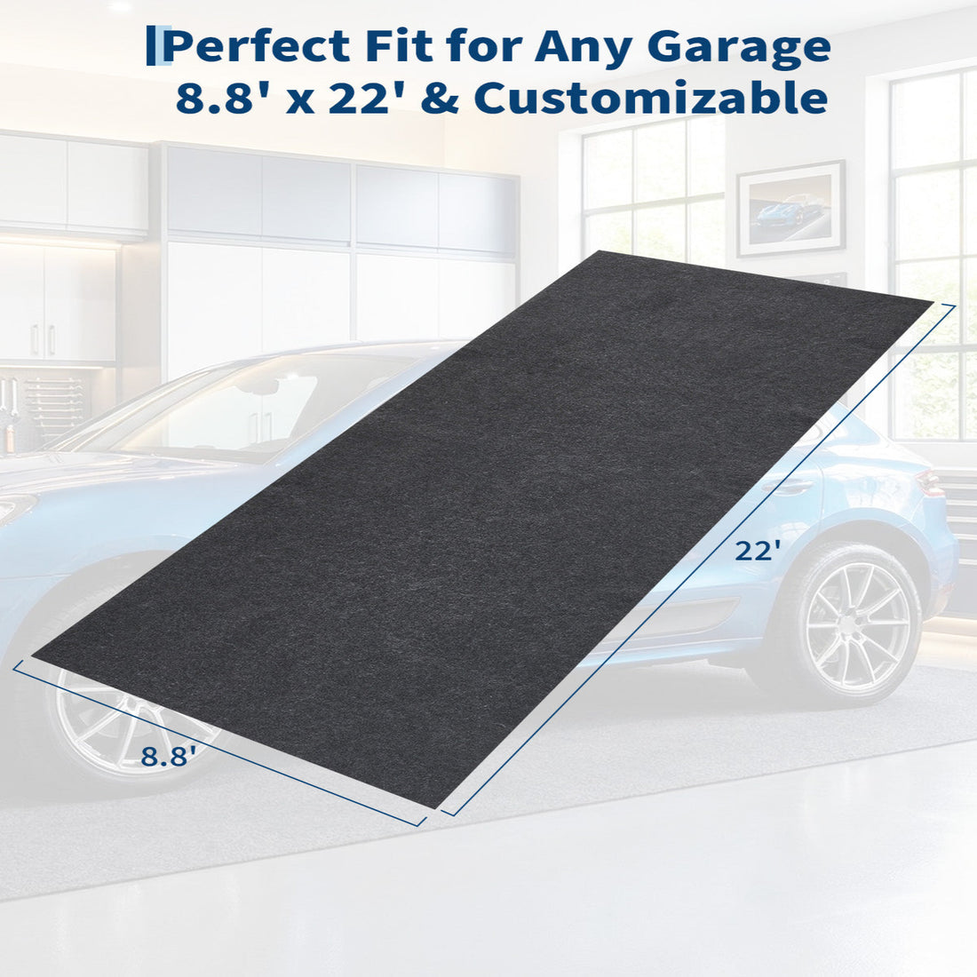 Garvee Garage Mats Oversize Garage Floor Paking Mat for Under Car, 8.8 x 22 Ft Non-Slip Gray Garage Flooring Carpets, Absorbent Oil Garage Parking Mat, Waterproof Mats