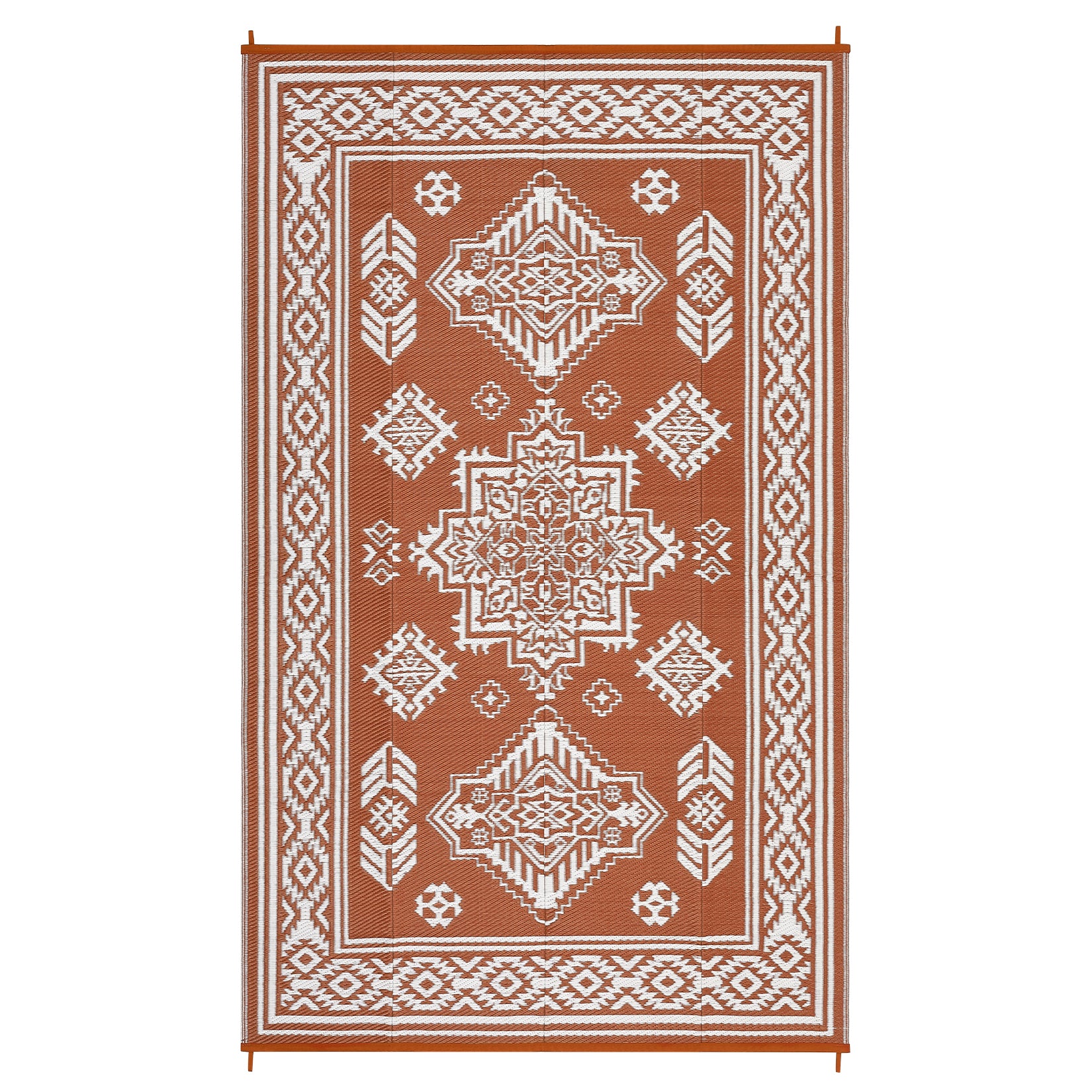 Garvee Waterproof Outdoor Rug 8x10 Reversible Plastic Straw Patio Rug Stain-Resistant Vintage Medallion Carpet Foldable Indoor Outdoor Rugs for Picnic, Backyard, Rv, Beach, Deck, Camper, Balcony, Terracotta