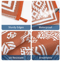 Garvee Waterproof Outdoor Rug 8x10 Reversible Plastic Straw Patio Rug Stain-Resistant Vintage Medallion Carpet Foldable Indoor Outdoor Rugs for Picnic, Backyard, Rv, Beach, Deck, Camper, Balcony, Terracotta