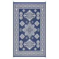 Garvee 9x18 Vintage Outdoor Rugs Waterproof Patio Rugs Indoor Outdoor Medallion Reversible Mat Foldable Lightweight Plastic Straw Carpet for Deck, Picnic, Porch, Camper, Balcony, Beach, Navy