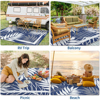 Garvee Reversible Outdoor Patio Rug – Waterproof Plastic Mat, Modern Design, UV & Weather Resistant – Easy Clean, Non-Slip – Garden, Backyard, Porch, Deck – Navy Blue/White, 8x10ft